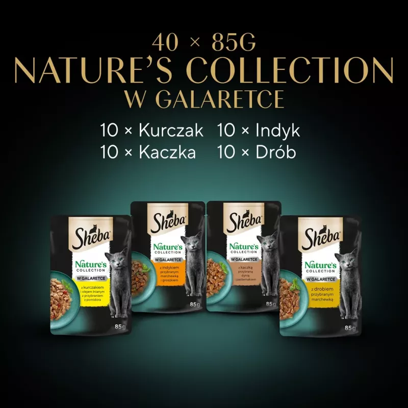 SHEBA Nature's Collection Paukštienos skoniai drebučiuose – šlapias kačių ėdalas – 40 x 85 g