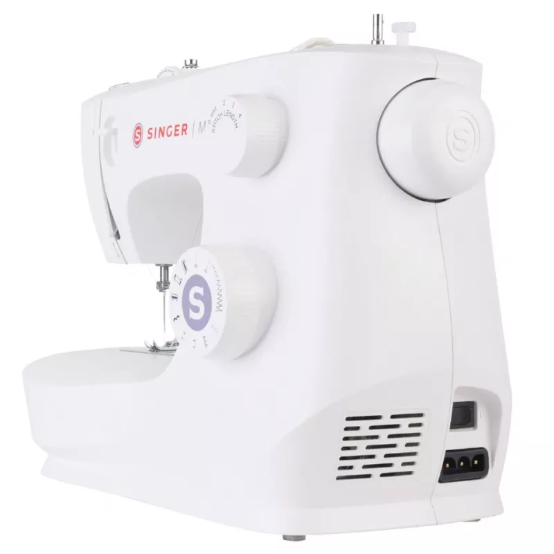 SINGER mechaninė siuvimo mašina M2505 – 10 siūlių, automatinė sagos skylutė, laisva rankovė, balta