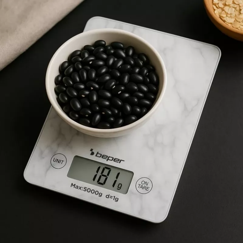 Virtuvinės svarstyklės Beper P102BIL004 – skaitmeninės, 5 kg, 1 g, balto marmuro