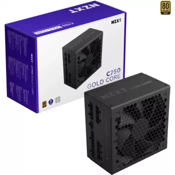 NZXT C750 Gold Core, 750W, juodas, 1x 12 kontaktų GPU, 3x PCIe, kabelių valdymas