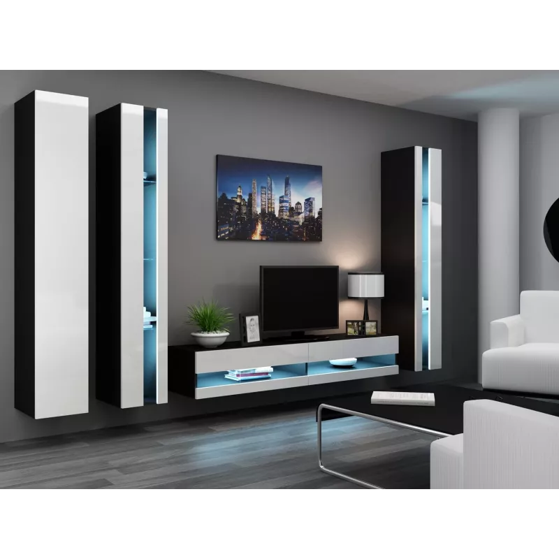 TV stovas Cama Meble VIGO NEW 30/180/40, 1800×400×300 mm, juodas viršus, medžio drožlių plokštės rėmas