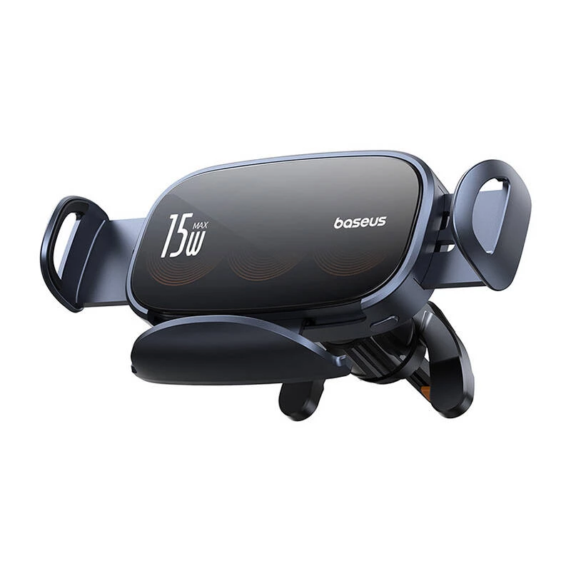 Baseus LightChaser BS-CM029 15 W belaidis įkroviklis automobiliui su telefono laikikliu, tvirtinamas ant ventiliacijos grotelių, juodas