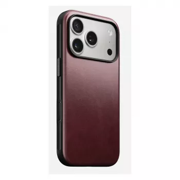 Mobiliojo telefono dėklas Nomad Modern Leather Case, skirtas iPhone 17 Pro, oda + TPU + PC, tinka 16 cm (6,3 colio) ekranui, Bordo spalva