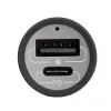 Akyga AK-CH-26 GaN automobilinis įkroviklis 12/24 V, 100 W, USB-C PD 3.0 + USB-A QC 3.0, pilkas