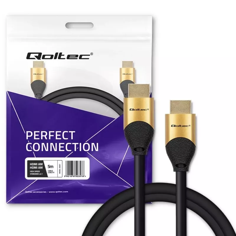 Qoltec 50357 HDMI kabelis 5 m, HDMI A tipo (Standartinis), juodas