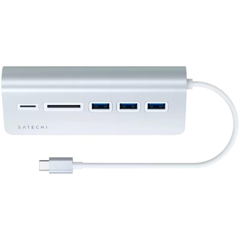 Satechi Type-C aliuminio USB centras ir kortelių skaitytuvas, sidabrinis, ST-TCHCRS