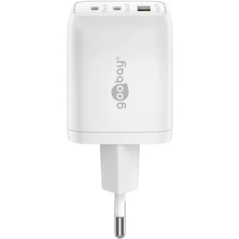 USB-C greitasis įkroviklis Nano, PD, GaN, 65 W (baltas, 1x USB-A, 2x USB-C PD, Charge 3.0)