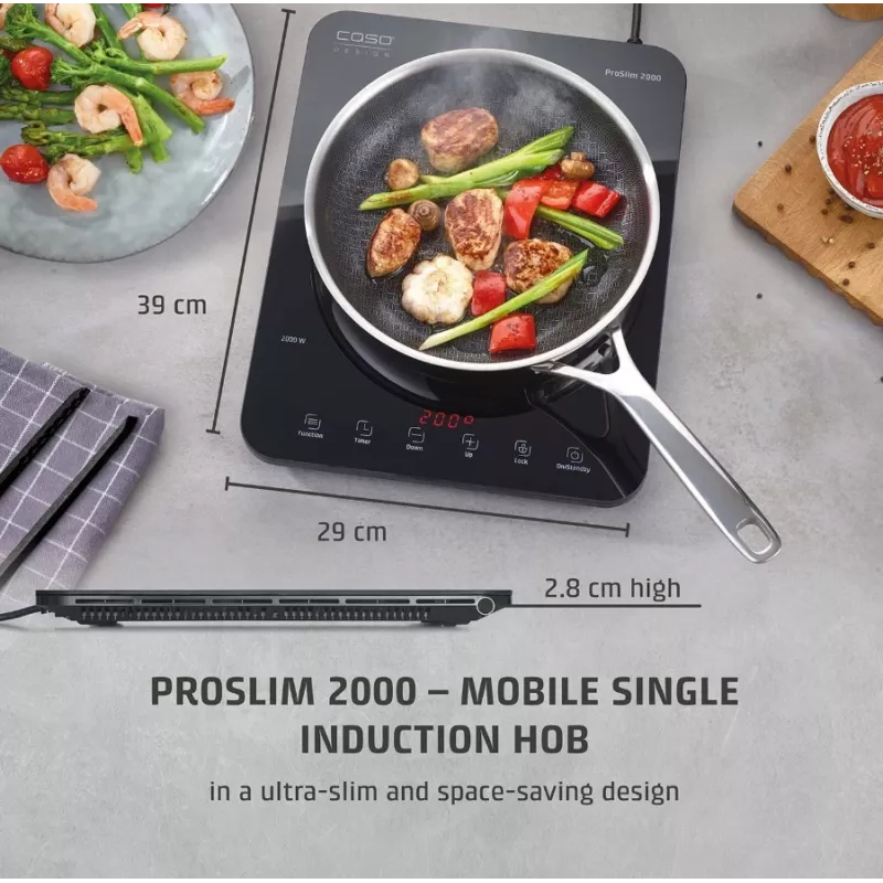 Caso ProSlim 2000 2236 Mobilioji indukcinė kaitlentė, stiklas, jutiklinis valdymas, juoda