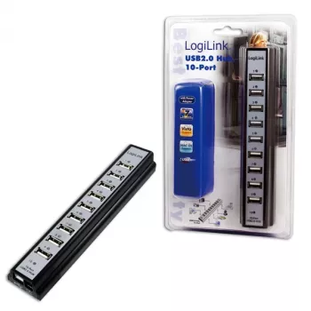 LogiLink UA0096 USB 2.0 šakotuvas, 10 prievadų, 480 Mbit/s, juodas