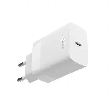 USB-C kelioninis įkroviklis FIXED FIXC30N-C-WH — 30W kompaktiškas USB-C maitinimo adapteris, vieno prievado greitasis įkrovimas
