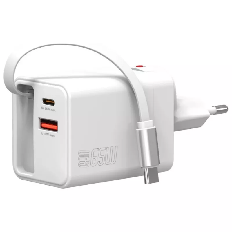 Greitasis USB-C/USB-A sieninis įkroviklis 4smarts 541065 – universalus AC 100–240V, maks. 20V, 0,7 m laidas, baltas