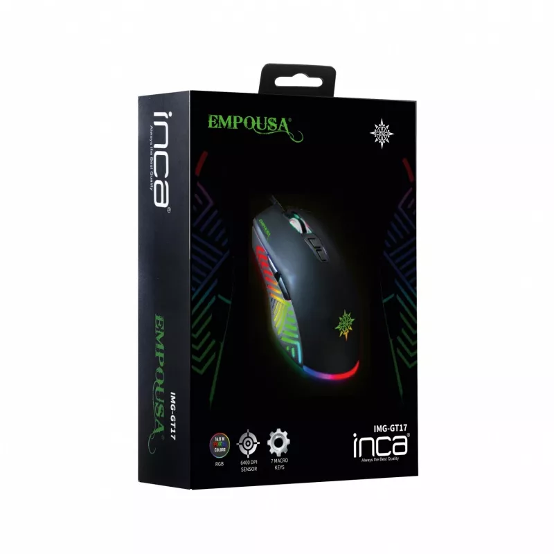 INCA Gaming Mouse IMG-GT17 6400 DPI, RGB, 7 mygtukai, USB, juoda