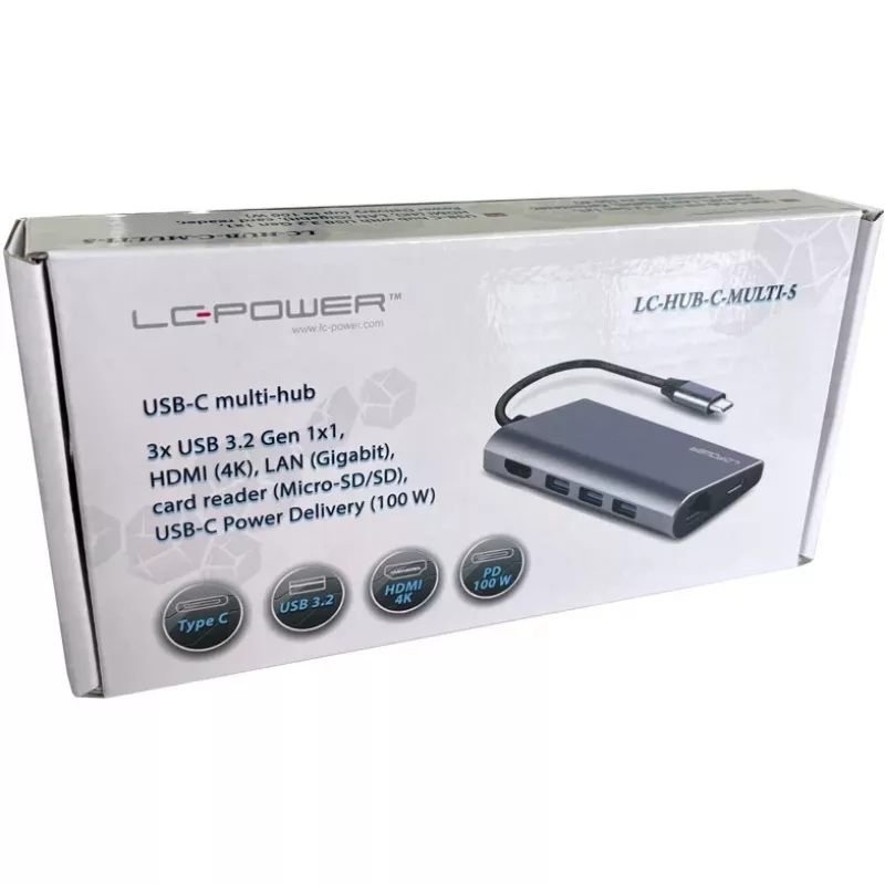 LC-Power LC-HUB-C-MULTI-5 USB 3.2 Gen 1 Type-C laidinis dokas nešiojamam kompiuteriui