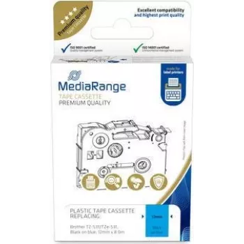 MediaRange MRBTZ531 juosta etikečių kasetė, 12 mm, 8 m, juoda ant mėlynos