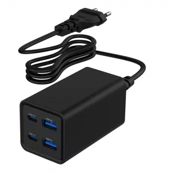 Gembird TA-UC-2A2C-PD65-01-BK mobiliojo įrenginio greitasis įkroviklis nešiojamam kompiuteriui, išmaniajam telefonui, juodas, AC, 65 W