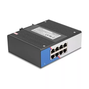 Gigabit Ethernet komutatorius DELOCK 80163, 8 prievadų RJ45 pramoninis jungiklis, nevaldomas, metalinis korpusas