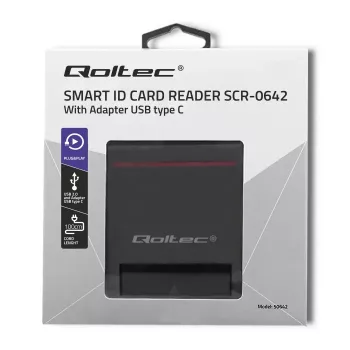 ID kortelių skaitytuvas QOLTEC Smart chip ID card scanner – USB, juodas, 84,5×65×16 mm, 63 g