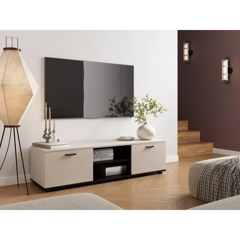 TV spintelė SOHO 140x43x37 cm cashmere viršus, juodas rėmas