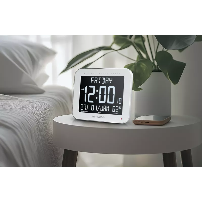 Skaitmeninis laikrodis Muse M-090 WMC – stačiakampis LCD, 220×177.5×24.5 mm, baterija/DC 4.5V