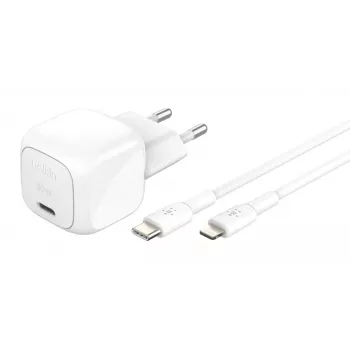 30W USB-C įkroviklis Belkin WCA008KQ1MWH-B5 PD PPS, kompaktiškas maitinimo adapteris telefonams ir planšetėms