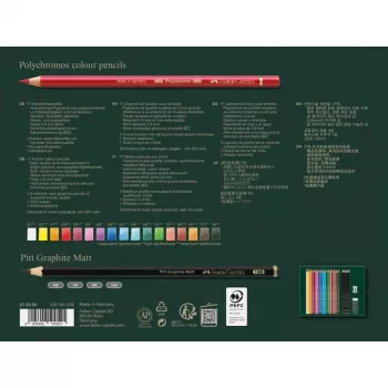 Aliejiniai pieštukai Faber-Castell Polychromos ir Pitt Graphite Matt rinkinys 21 vnt., įvairiaspalviai