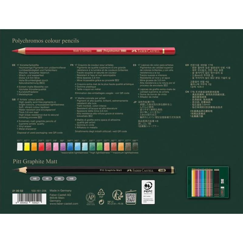 Faber-Castell Polychromos & Pitt Graphite Matt piešimo rinkinys, įvairių spalvų (23 vnt.)