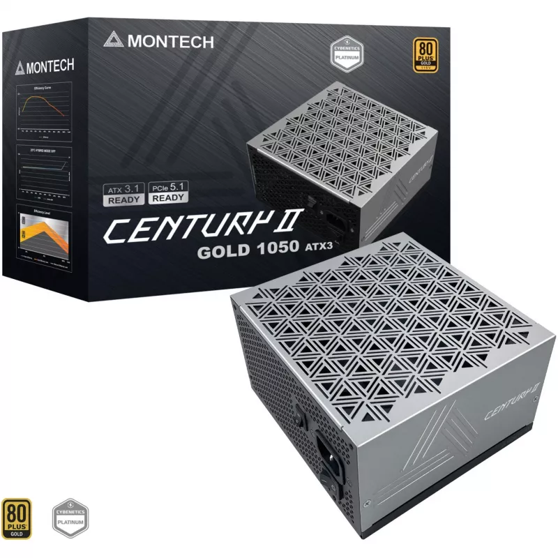 MONTECH CENTURY II 1050 W maitinimo blokas (ATX, fully modular, 80 PLUS Gold, sidabrinis)