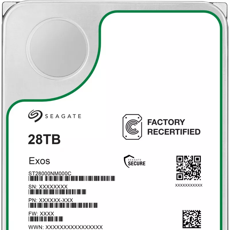 HDD Seagate Exos 3,5 colio 28TB SATA PERCERTIFIKUOTAS, modelis ST28000NM000C-REC
