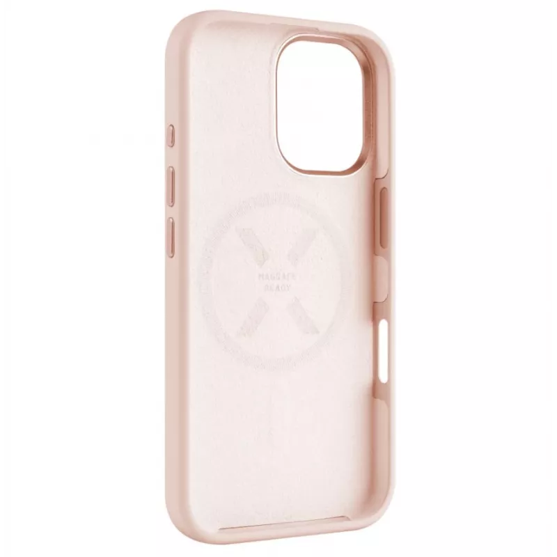 Korpusas FIXED Apple iPhone 16 skystas silikonas rožinis su MagFlow plonu apsauginiu dėklu