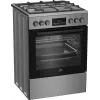 Dujinė-elektrinė viryklė BEKO FBM62330GXTN 60 cm, 4 degiklių dujinė kaitlentė, 72 L elektrinė orkaitė, energijos klasė A