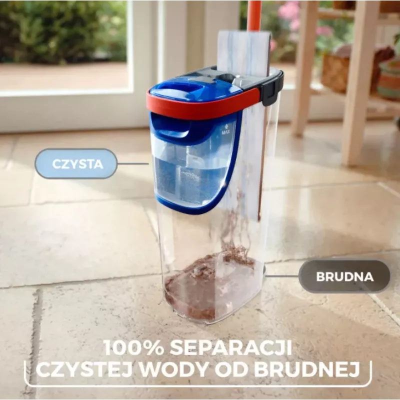 VILEDA Microfibre šluota 1200 ml šlapiam valymui, besisukanti galvutė 360°, kotas 140,5 cm, nuimama skalbiama galvutė