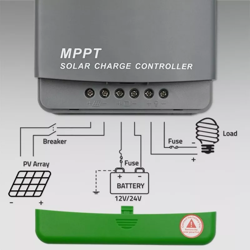 Qoltec saulės MPPT įkrovimo valdiklis su temperatūros jutikliu 20A 12V/24V LCD ekranas 2xUSB