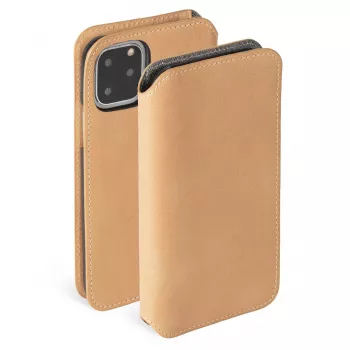 Krusell Sunne dėklas-piniginė Apple iPhone 11 Pro Max vintage nude, odinis užlenkiamas dėklas su kortelių kišenėmis