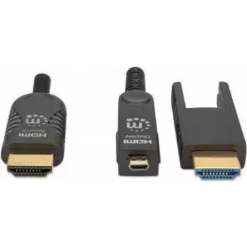 Manhattan HDMI į Micro HDMI plenuminis kabelis, 4K@60Hz (Premium High Speed), 70 m, aktyvus, nuimamas HDMI kištukas (A tipo), vyriškas–vyriškas, juodas, paauksuoti kontaktai, visam laikui garantija