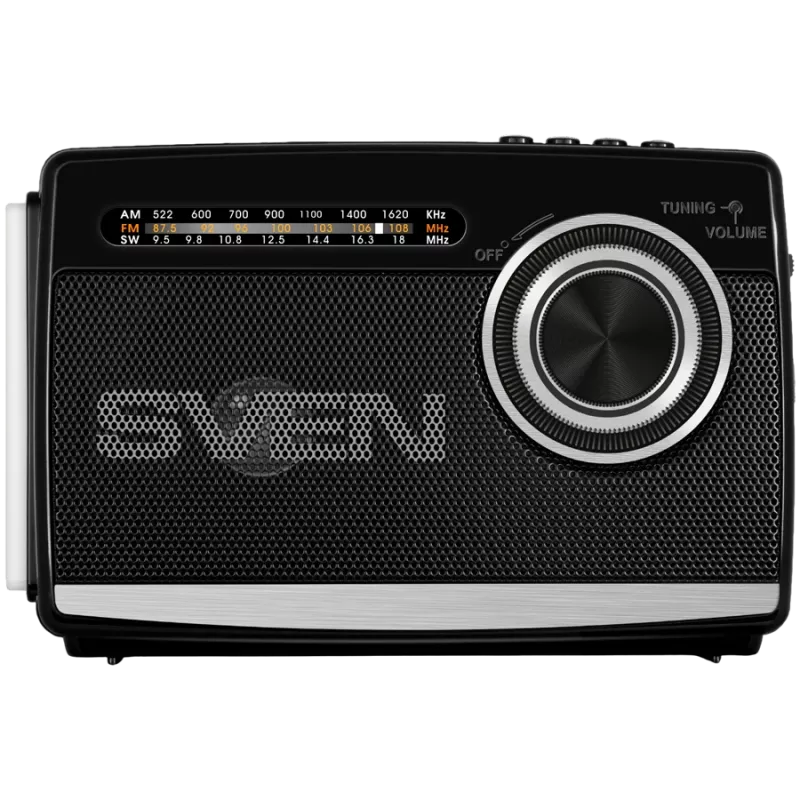 Nešiojamas garsiakalbis SVEN SRP-155, juodas (3W, Bluetooth, FM/AM/SW, USB, microSD, žibintuvėlis, baterija)