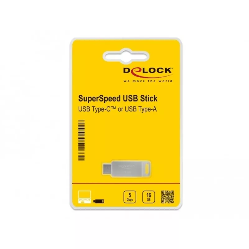 USB atmintukas DeLOCK 16GB USB-C / USB-A metalinis korpusas