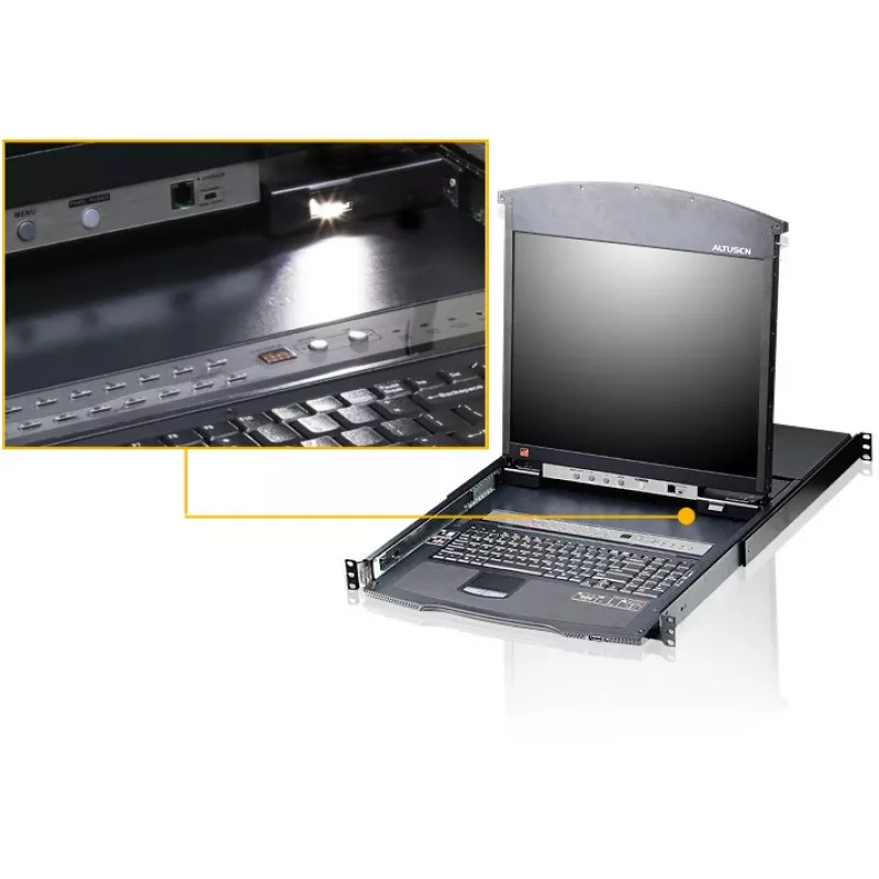 ATEN 16-Port 19 colių LCD CAT5e/6 KVM jungiklis (dvigubas bėgelis), 48,3 cm (19 colių), LCD, USB, PS/2, USB, PS/2, VGA, JAV anglų