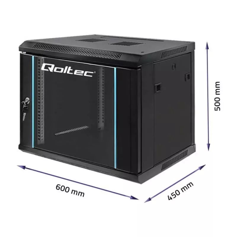 19 colių stovo spinta QOLTEC 54463 9U 600x500x450 mm metalinis korpusas tinklo įrangai