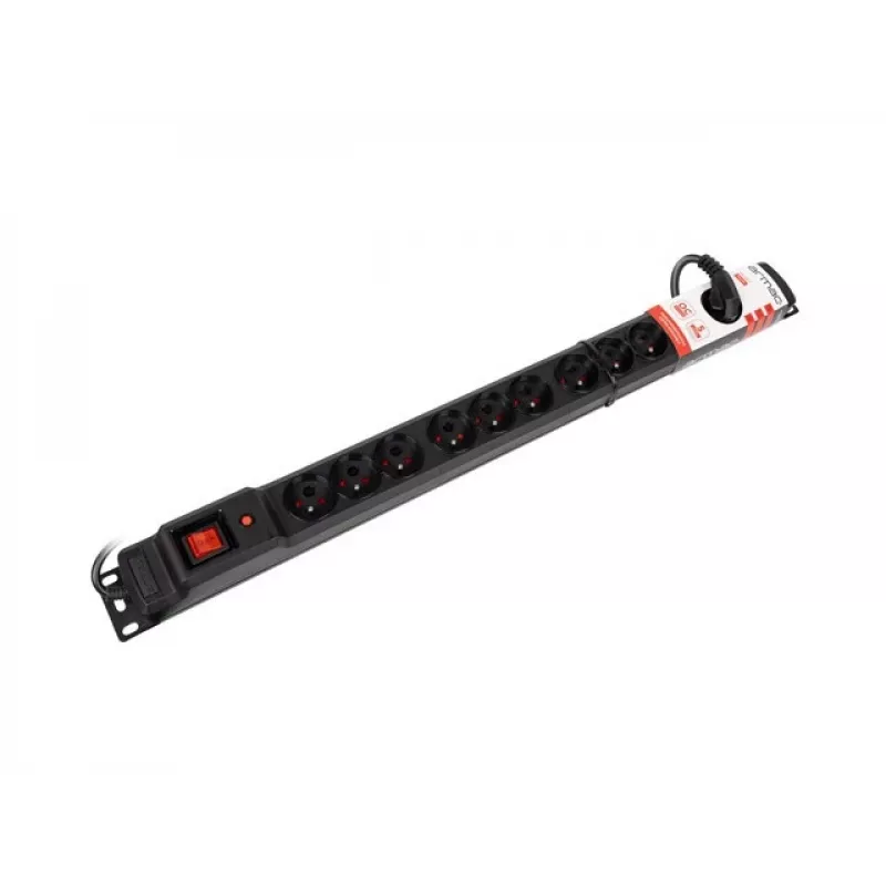 ARMAC MULTI M12/10A 19 colių vertikalus maitinimo skirstytuvas 12x230V, 3 m laidas, juodas