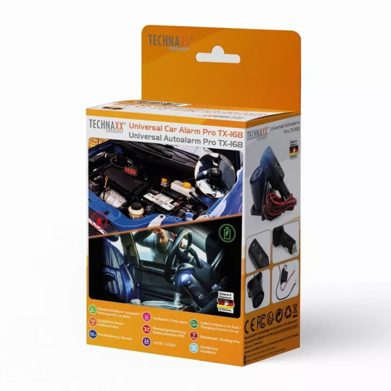 Technaxx TX-168 automobilio signalizacija su nuotolinio valdymo pulteliu ir USB-C įkrovimo prievadu