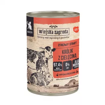 WIEJSKA ZAGRODA Triušis su veršiena kačiukams – šlapias kačių maistas – 400g