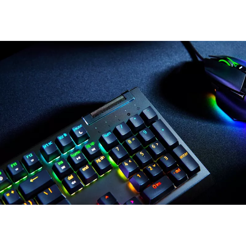 Razer BlackWidow V4 X mechaninė žaidimų klaviatūra, geltoni jungikliai, JAV išdėstymas, laidas, juoda