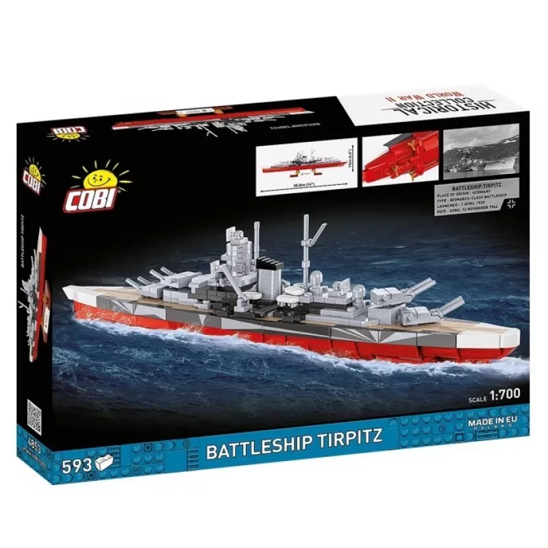 Konstruktorius Cobi Battleship Tirpitz – 593 detalės, mastelio modelis su demonstravimo stovu