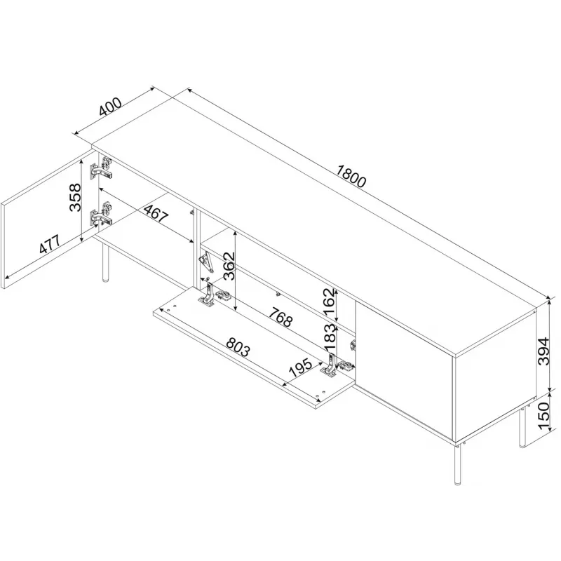 Cama EF TRESSE RTV spintelė 180x40x54.5 matinis žalias