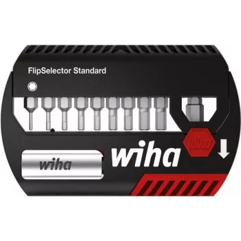 Wiha FlipSelector Standard sukimo antgalių rinkinys, 11 vnt., 25 mm poliamidiniai antgaliai, 1/4 colio šešiabriaunis kotas