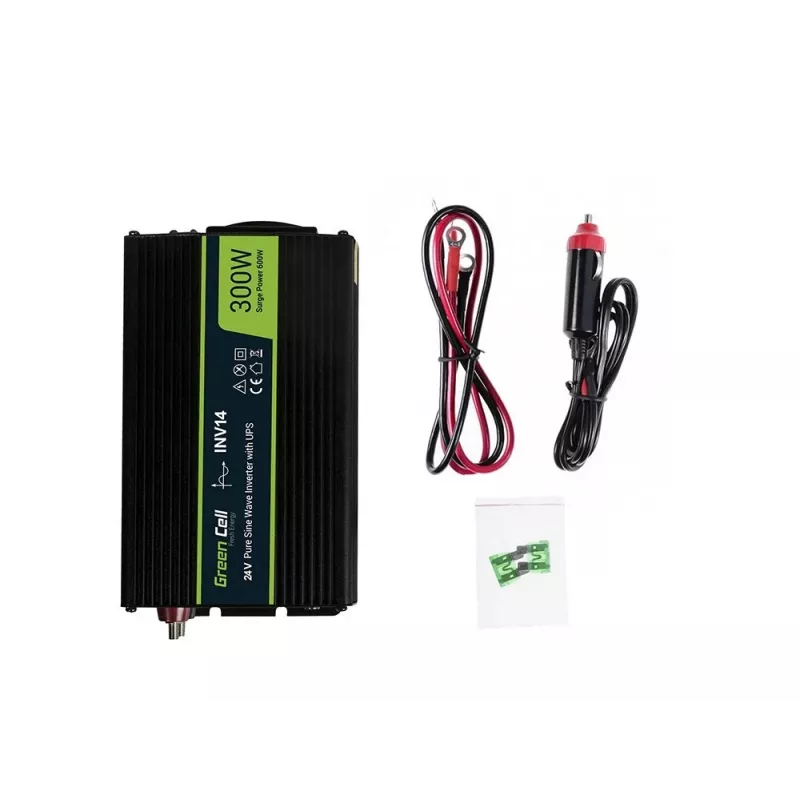 Keitiklis Green Cell INV14 300W, 24V DC į 230V AC, USB, aktyvus aušinimas