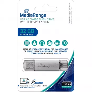 MediaRange MR936 USB atmintukas 32 GB USB Type-A / USB Type-C 3.2 Gen 1 (3.1 Gen 1) sidabrinis (MR936)