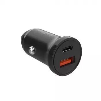 Automobilinis kroviklis FIXED FIXCC20N-CU-BK — USB-C ir USB-A prievadai, 20W išėjimo galia, kompaktiškas adapteris automobiliui