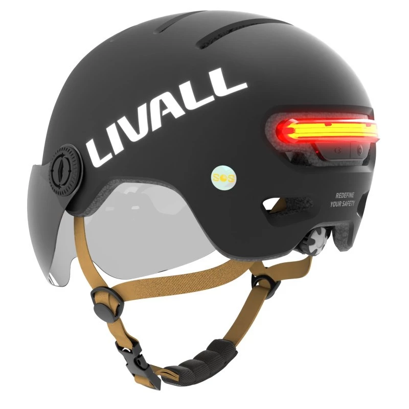 Šalmas Livall L23 juodas 54-58 cm su LED/SOS apsauginiu skydeliu