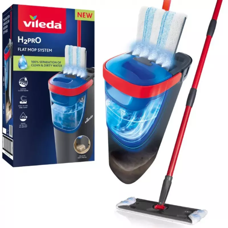 VILEDA Microfibre šluota 1200 ml šlapiam valymui, besisukanti galvutė 360°, kotas 140,5 cm, nuimama skalbiama galvutė